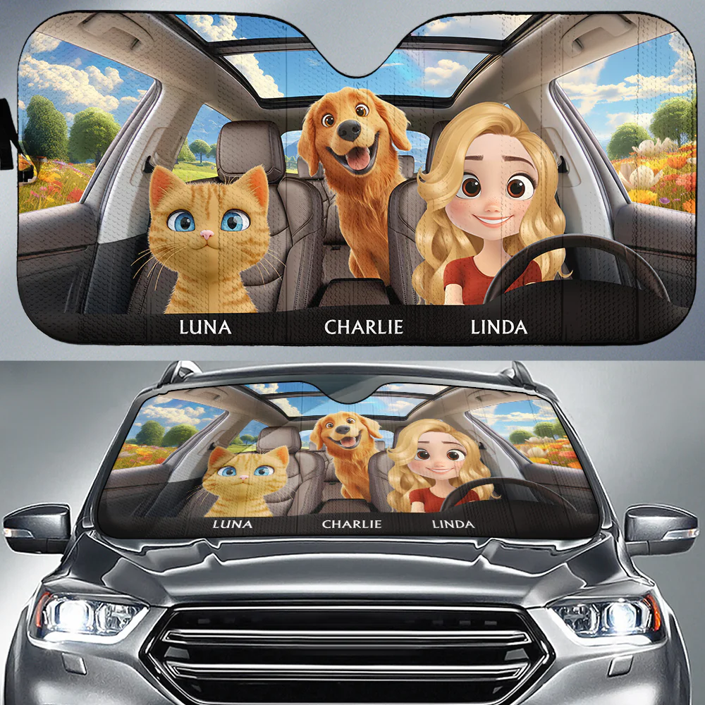 Life Is Better With My Pets - Personalized Custom Car Sunshade - Image 5