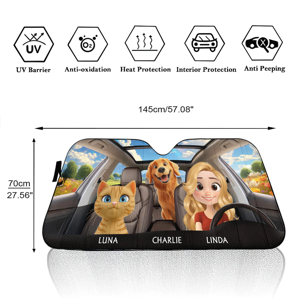 Life Is Better With My Pets - Personalized Custom Car Sunshade - Image 6