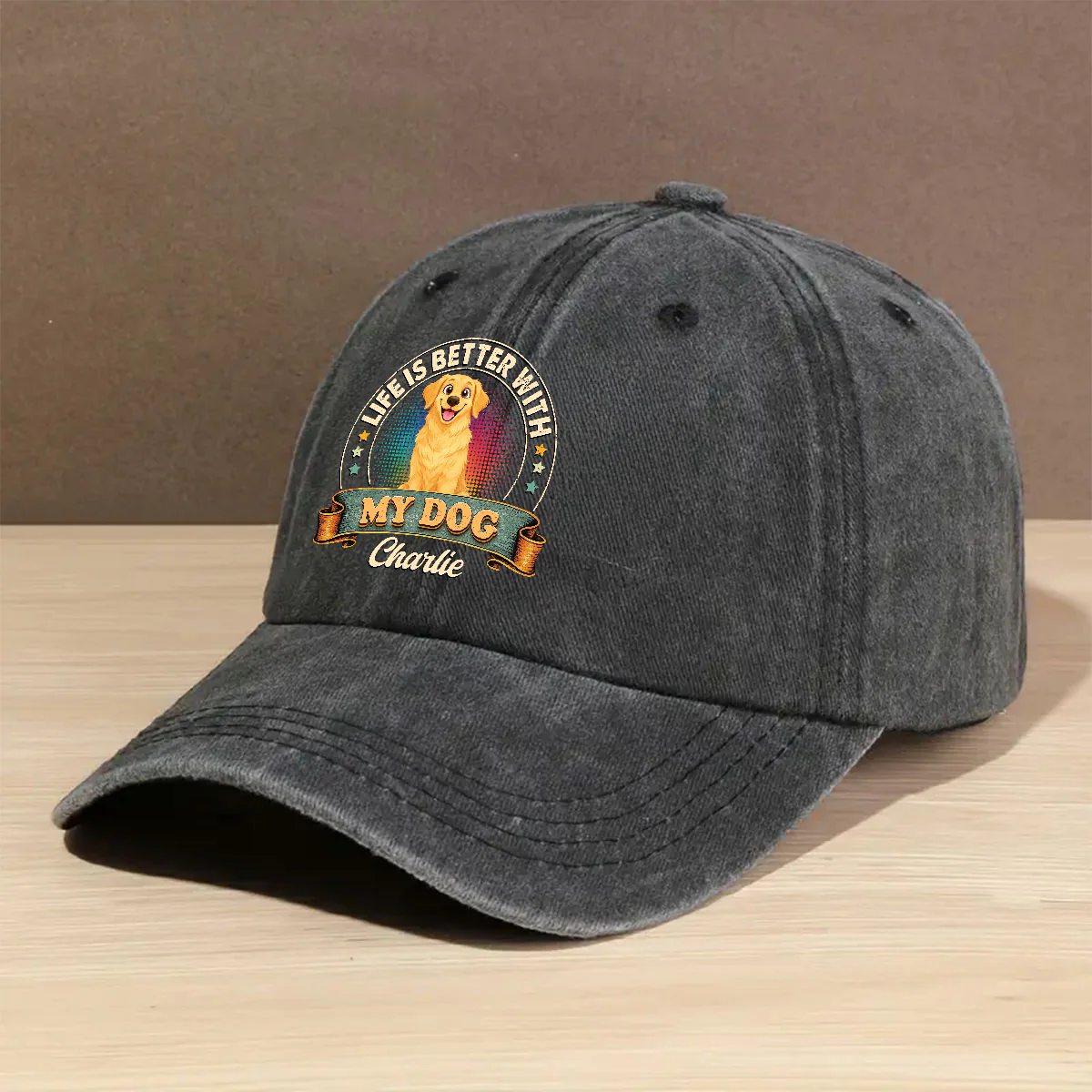 Life Is Better With My Storybook Dog - Personalized Custom Vintage Washed Denim Cap - Image 2