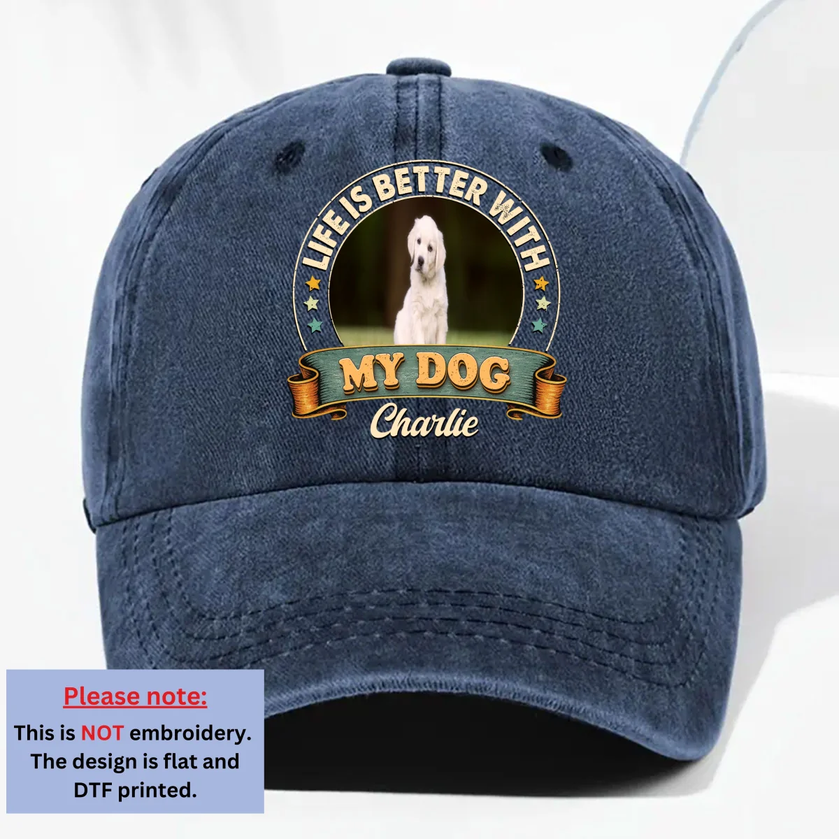 Life Is Better With My Storybook Dog Photo - Personalized Custom Vintage Washed Denim Cap - Image 5