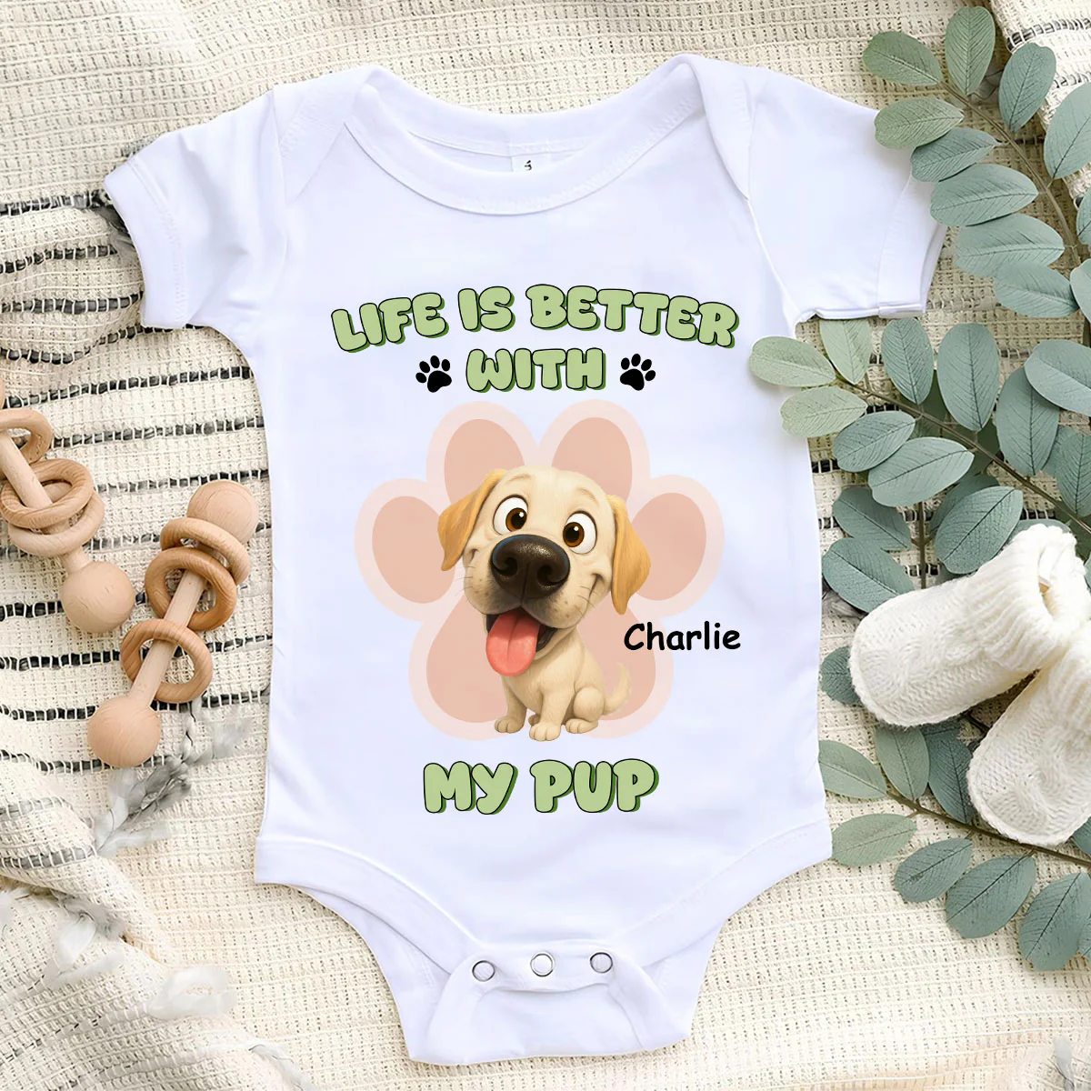 Life Is Better With Pups - Personalized Custom Baby Onesie - Image 3