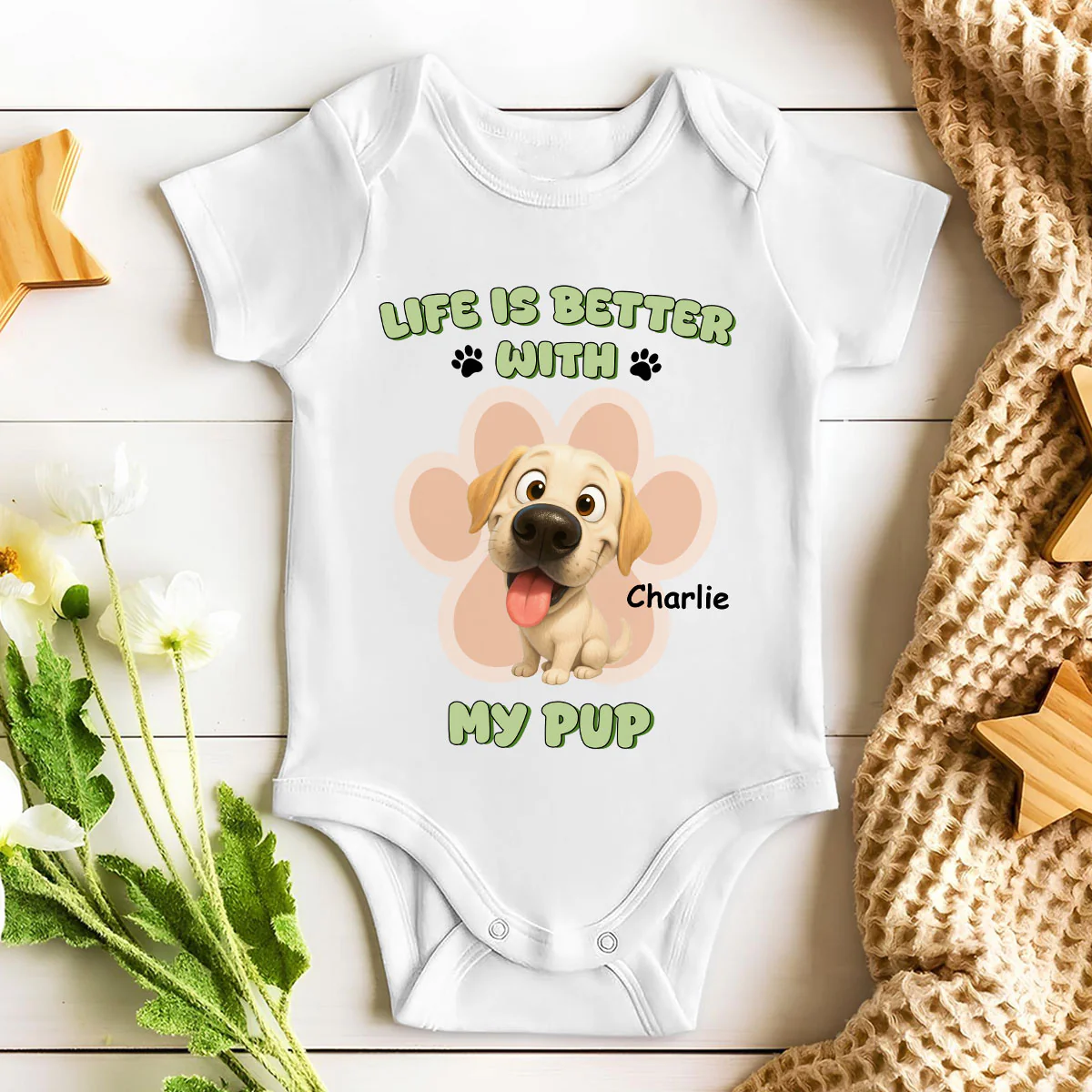 Life Is Better With Pups - Personalized Custom Baby Onesie - Image 5