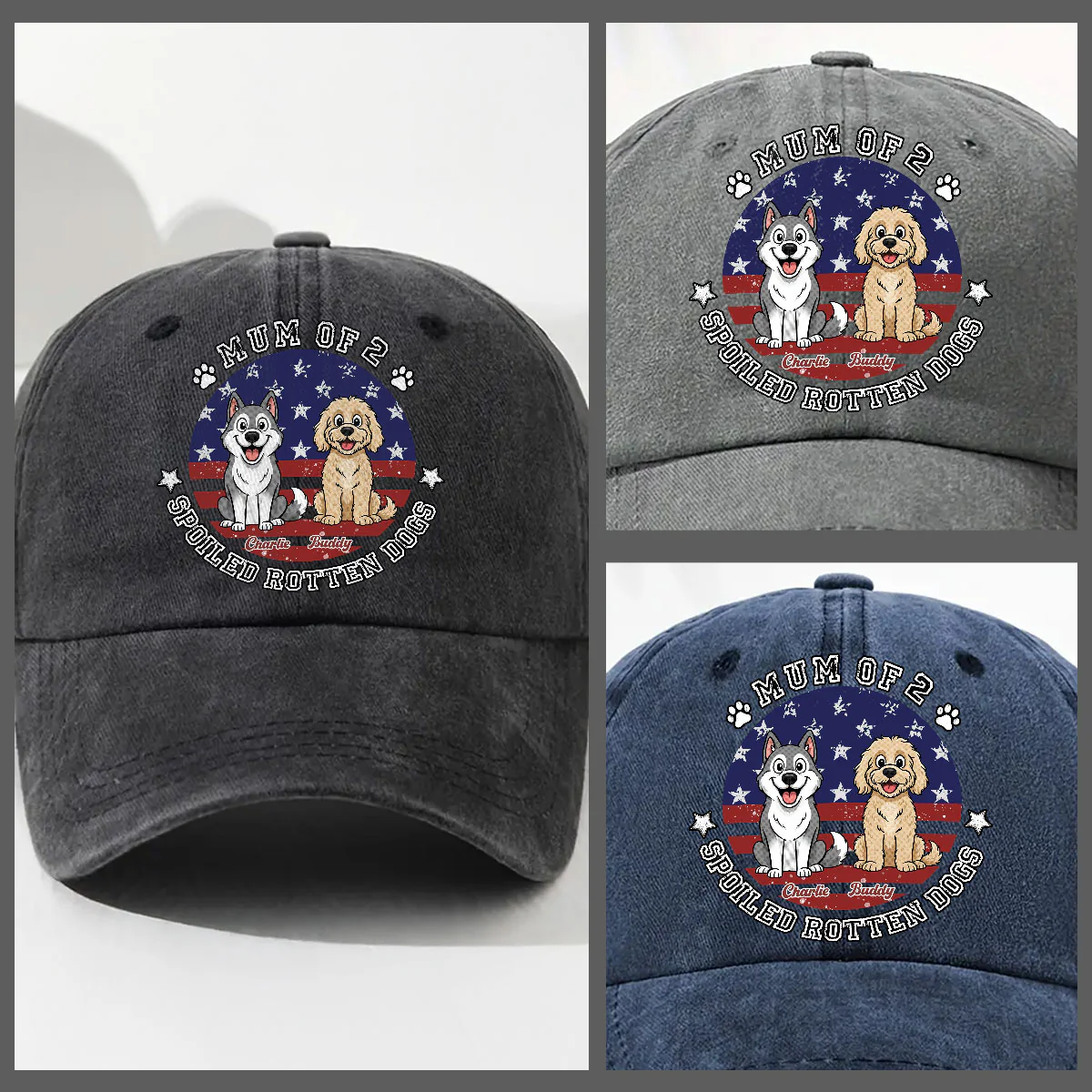 Life With A Spoiled Dog - Personalized Custom Vintage Washed Denim Cap - Image 3