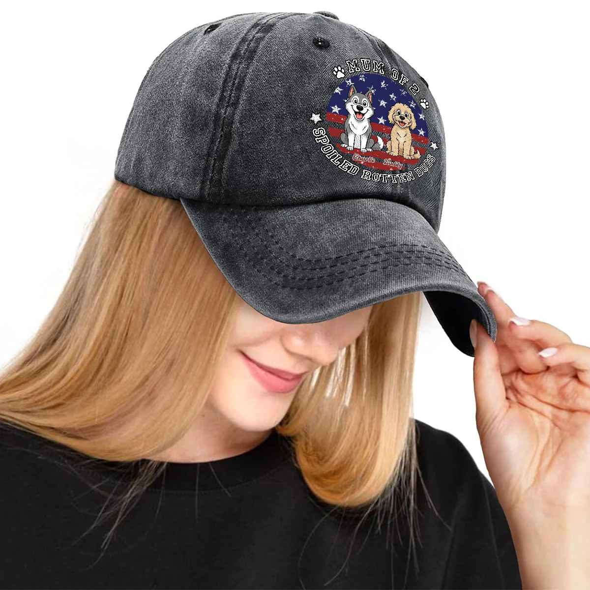 Life With A Spoiled Dog - Personalized Custom Vintage Washed Denim Cap - Image 5