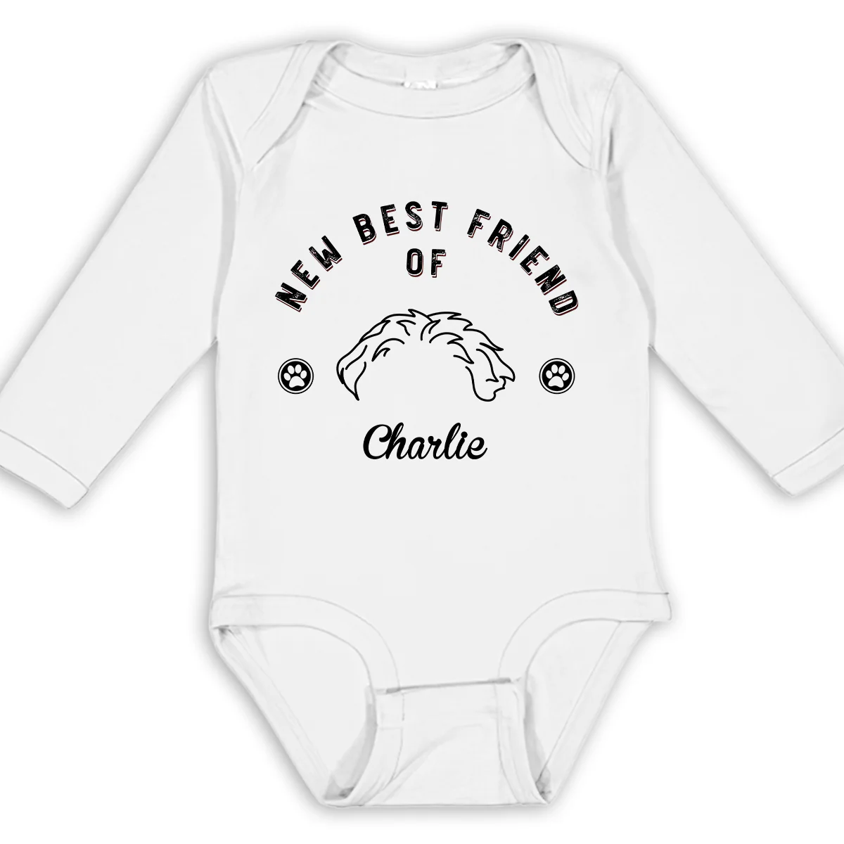 Line Dog And Babies - Personalized Custom Long Sleeve Baby Onesie
