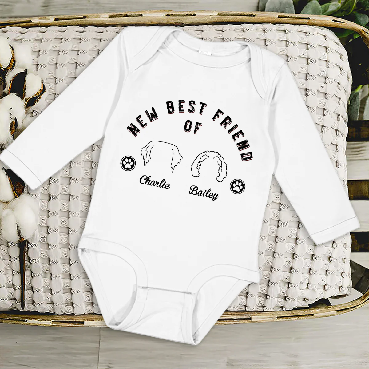 Line Dog And Babies - Personalized Custom Long Sleeve Baby Onesie - Image 2