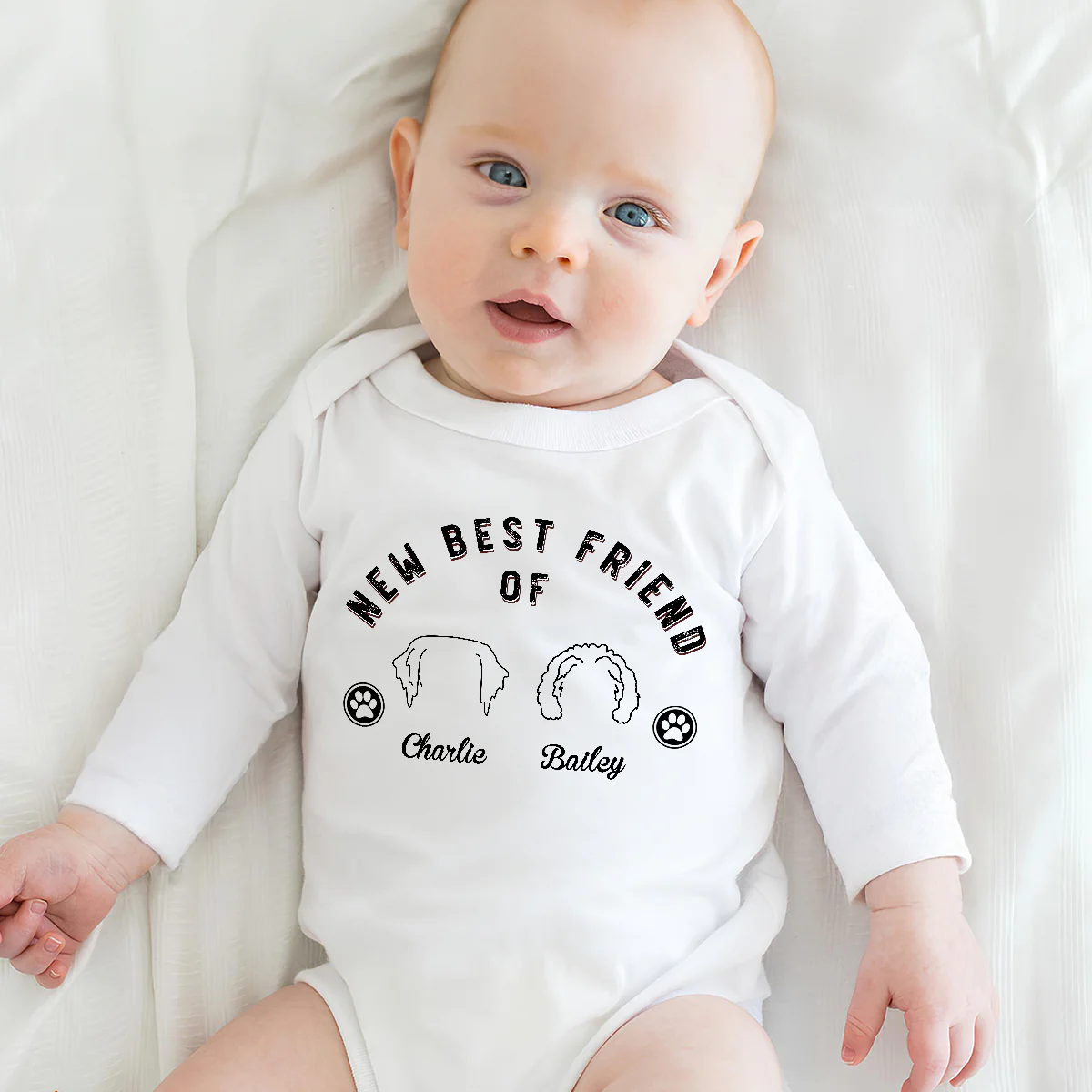 Line Dog And Babies - Personalized Custom Long Sleeve Baby Onesie - Image 3