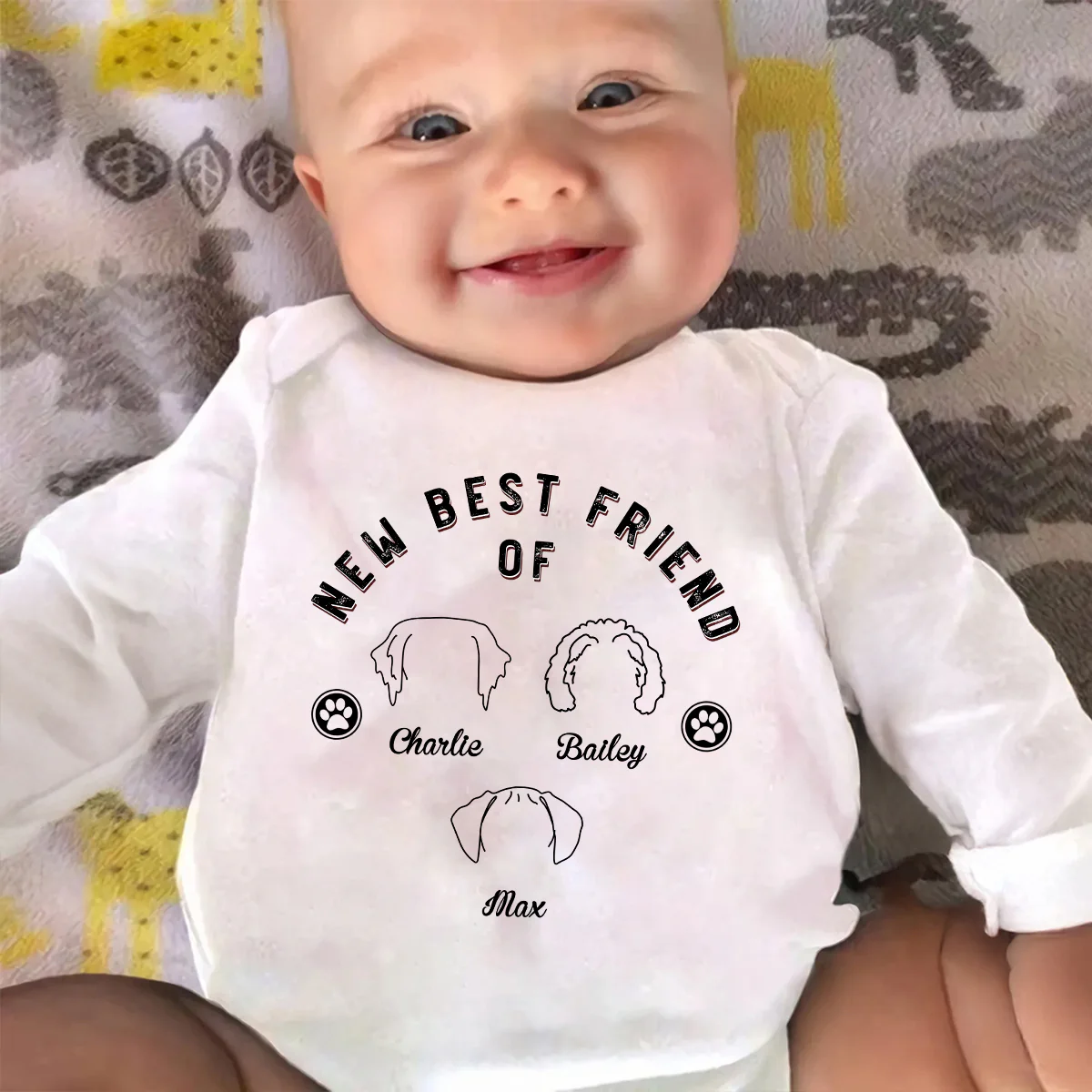 Line Dog And Babies - Personalized Custom Long Sleeve Baby Onesie - Image 5