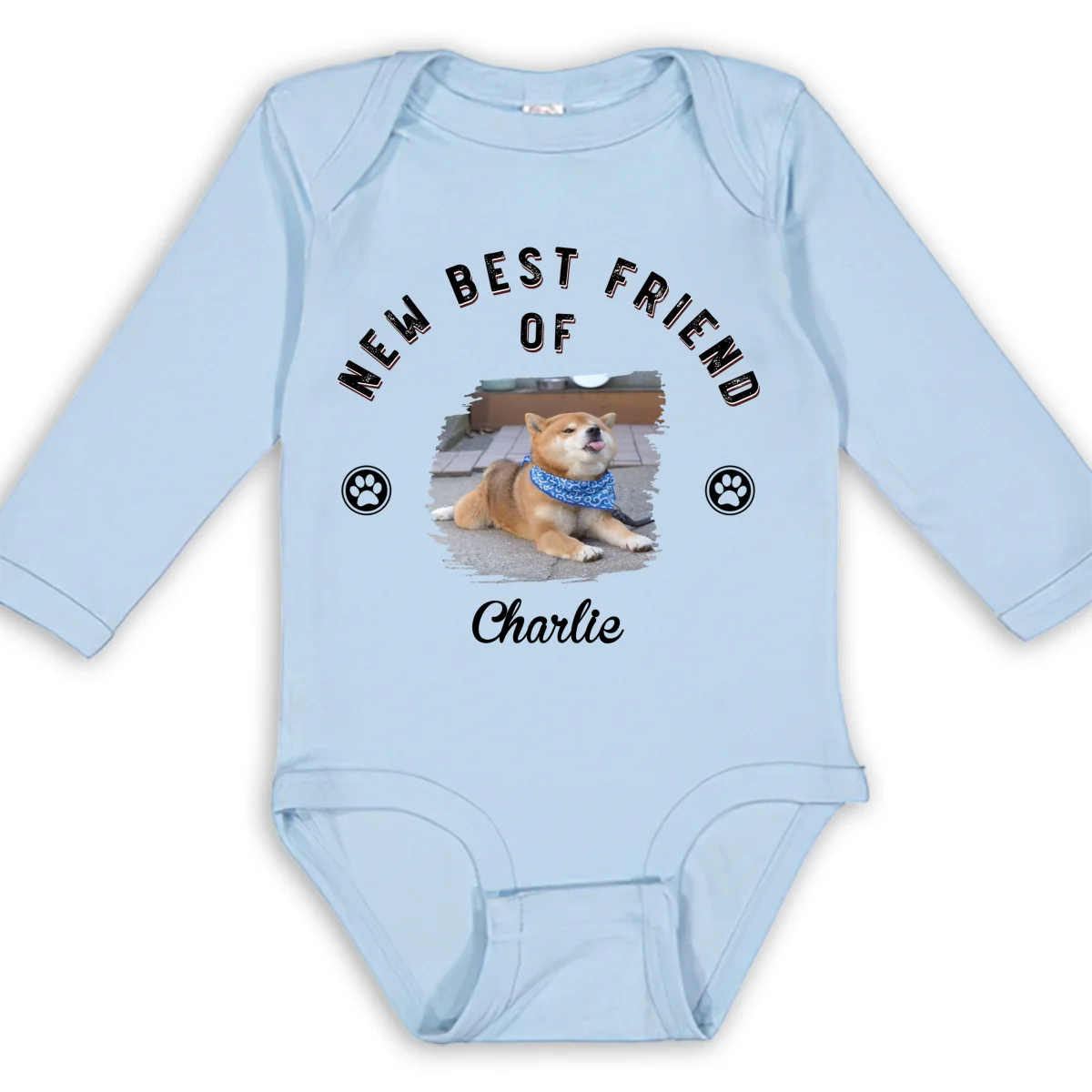 Line Dog And Babies Photo - Personalized Custom Long Sleeve Baby Onesie - Image 4