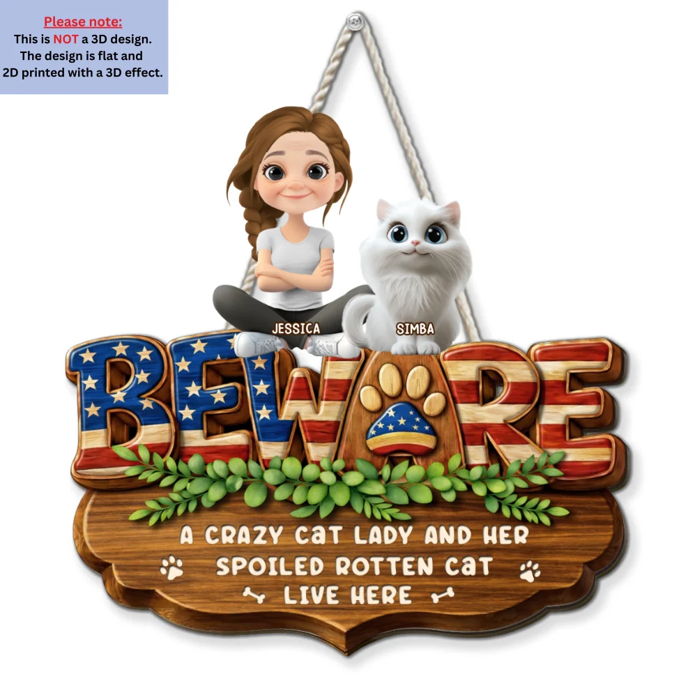 Live Here American Cat Version - Personalized Custom 3D Effect Wood Sign - Image 6
