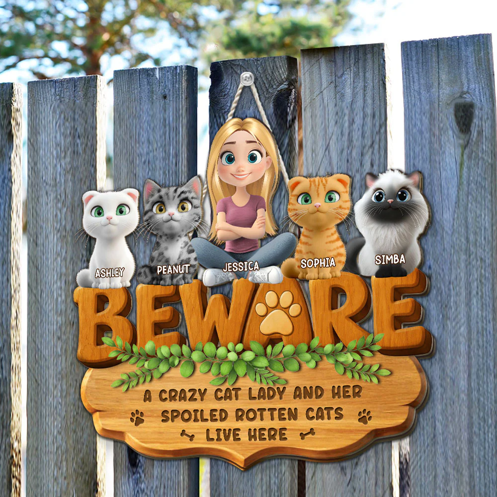 Live Here Cat Version - Personalized Custom 3D Effect Wood Sign - Image 5