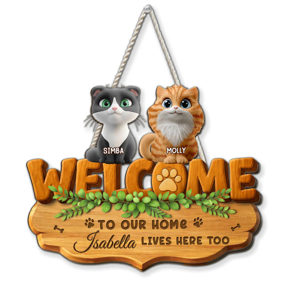 Live Here Too Cat Version - Personalized Custom 3D Effect Wood Sign