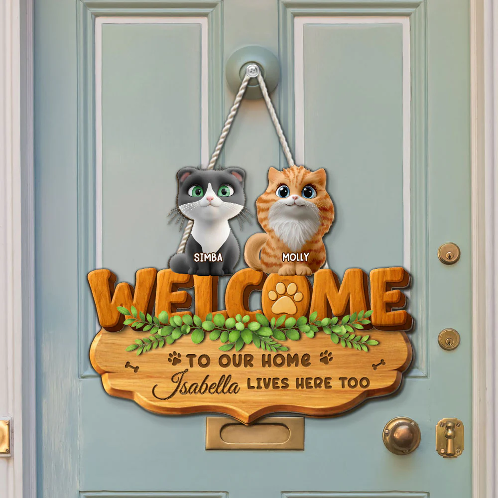 Live Here Too Cat Version - Personalized Custom 3D Effect Wood Sign - Image 2