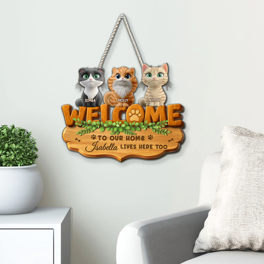 Live Here Too Cat Version - Personalized Custom 3D Effect Wood Sign - Image 3