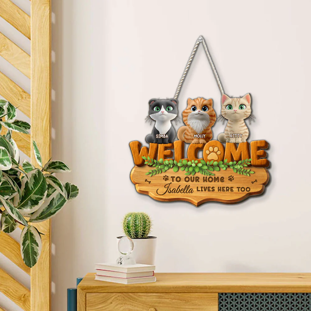 Live Here Too Cat Version - Personalized Custom 3D Effect Wood Sign - Image 4