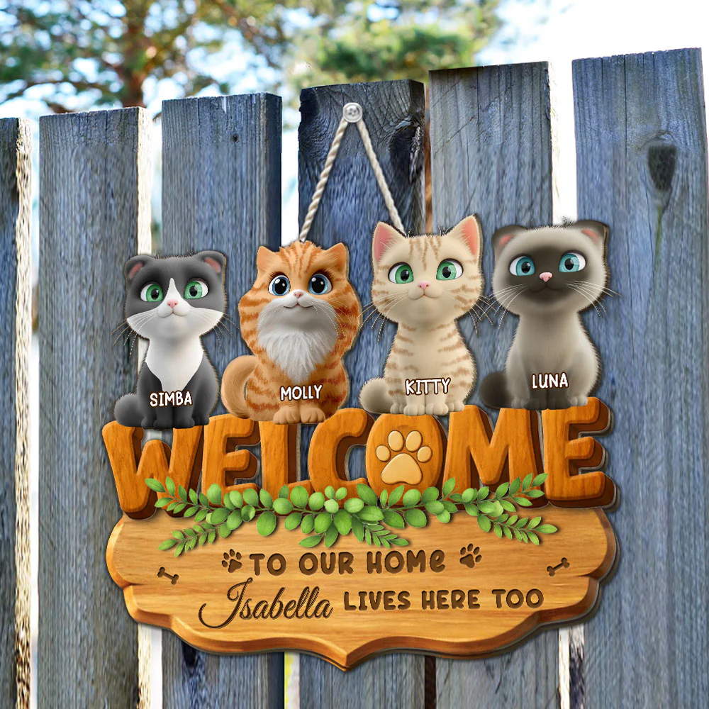 Live Here Too Cat Version - Personalized Custom 3D Effect Wood Sign - Image 5