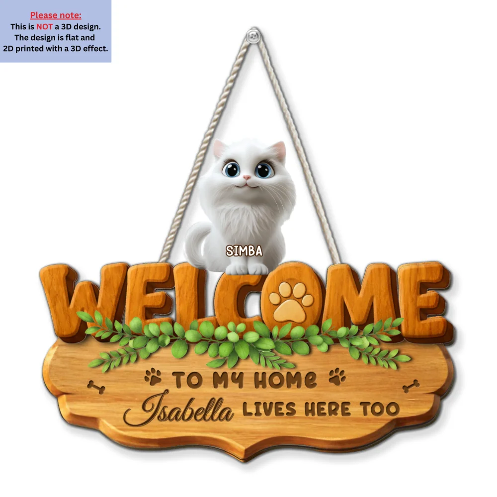 Live Here Too Cat Version - Personalized Custom 3D Effect Wood Sign - Image 6