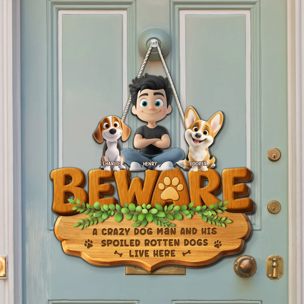 Live Here With Dog Dad - Personalized Custom 3D Effect Wood Sign - Image 2