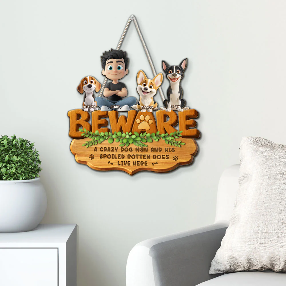 Live Here With Dog Dad - Personalized Custom 3D Effect Wood Sign - Image 3