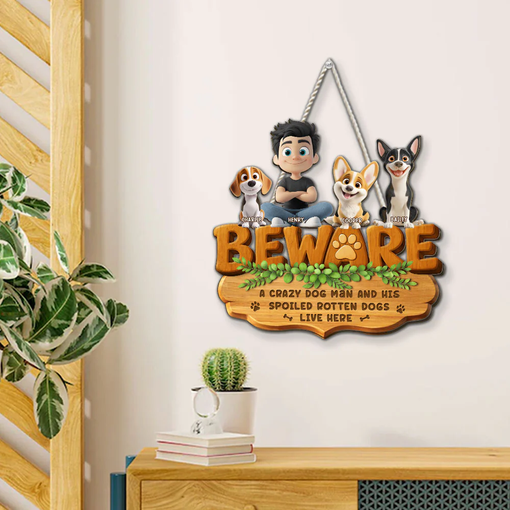 Live Here With Dog Dad - Personalized Custom 3D Effect Wood Sign - Image 4