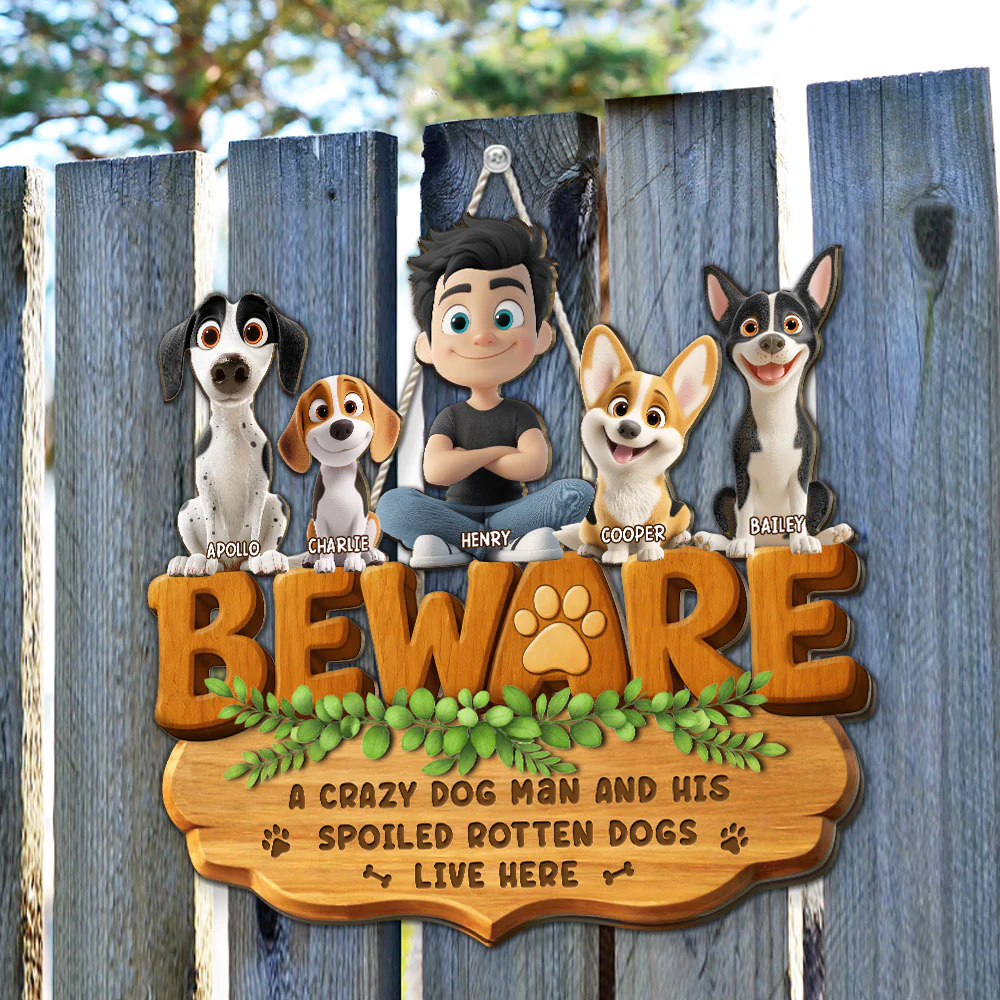 Live Here With Dog Dad - Personalized Custom 3D Effect Wood Sign - Image 5