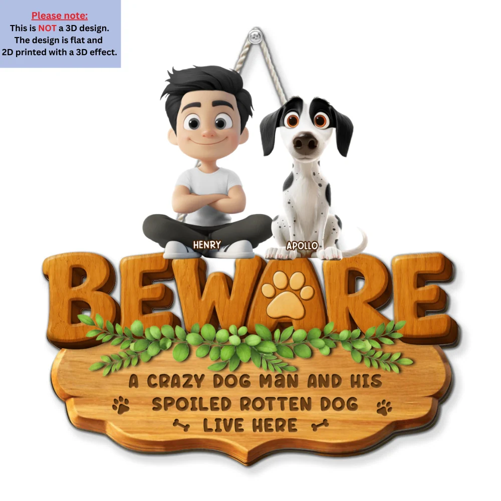 Live Here With Dog Dad - Personalized Custom 3D Effect Wood Sign - Image 6