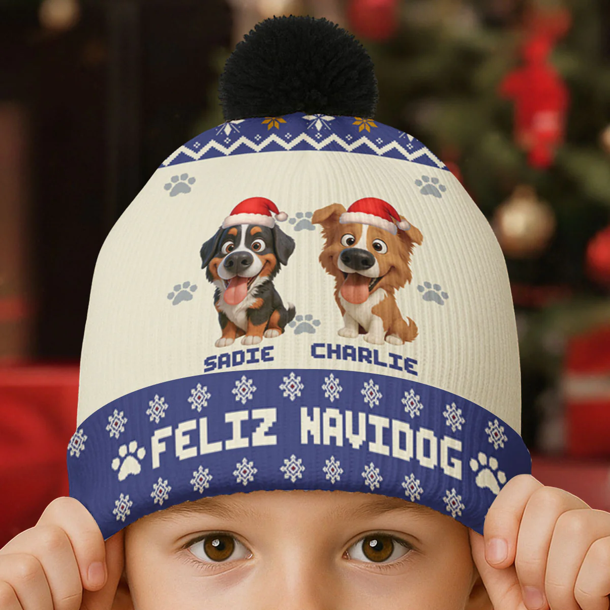 Look At My Dog - Personalized Custom Bobble Beanie Hat - Image 3