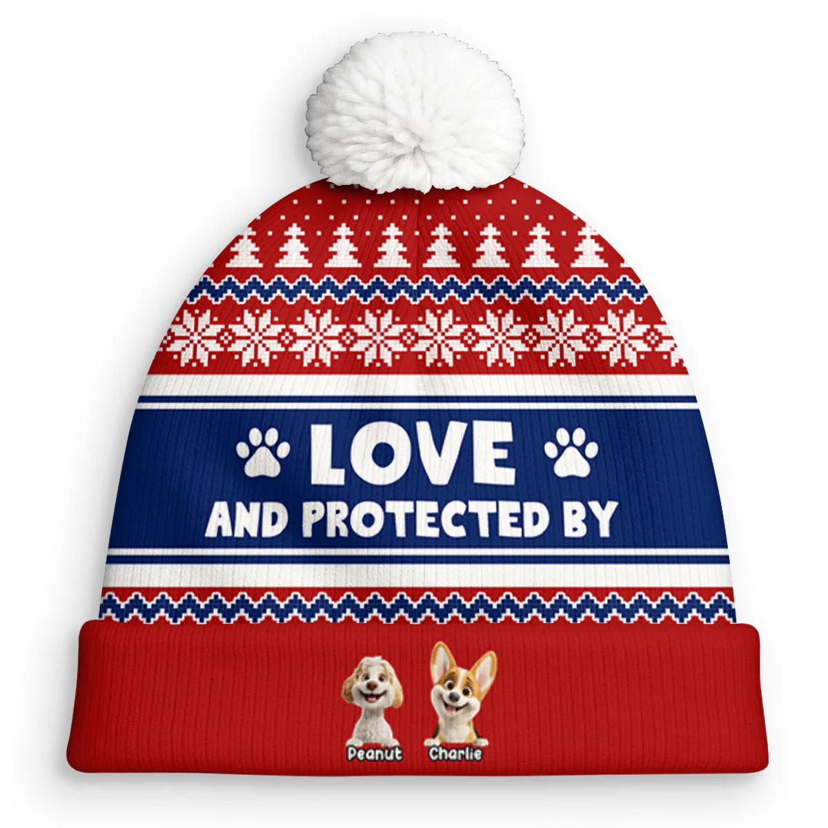 Love And Protected By Dog - Personalized Custom Bobble Beanie Hat