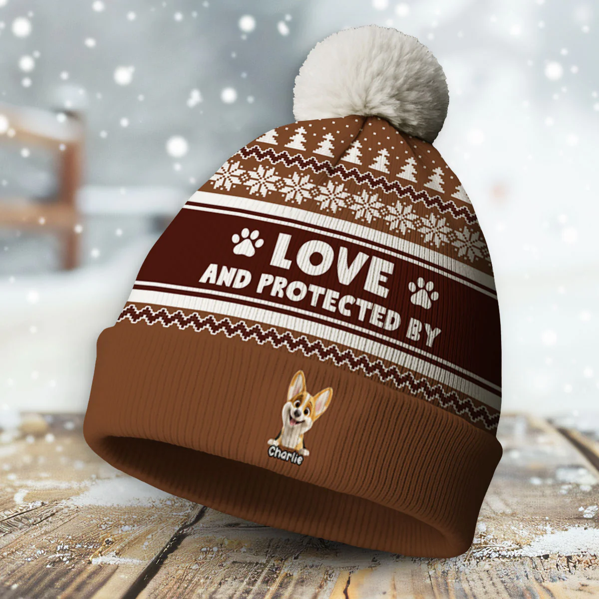 Love And Protected By Dog - Personalized Custom Bobble Beanie Hat - Image 5
