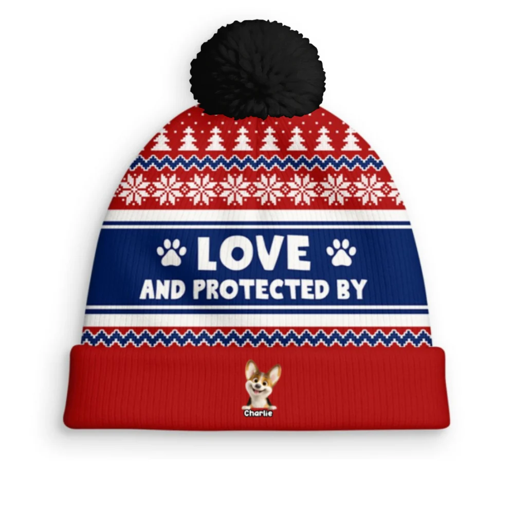 Love And Protected By Dog - Personalized Custom Bobble Beanie Hat - Image 7