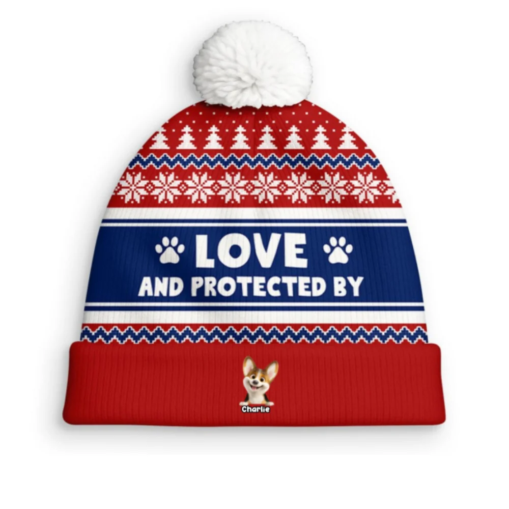 Love And Protected By Dog - Personalized Custom Bobble Beanie Hat - Image 8