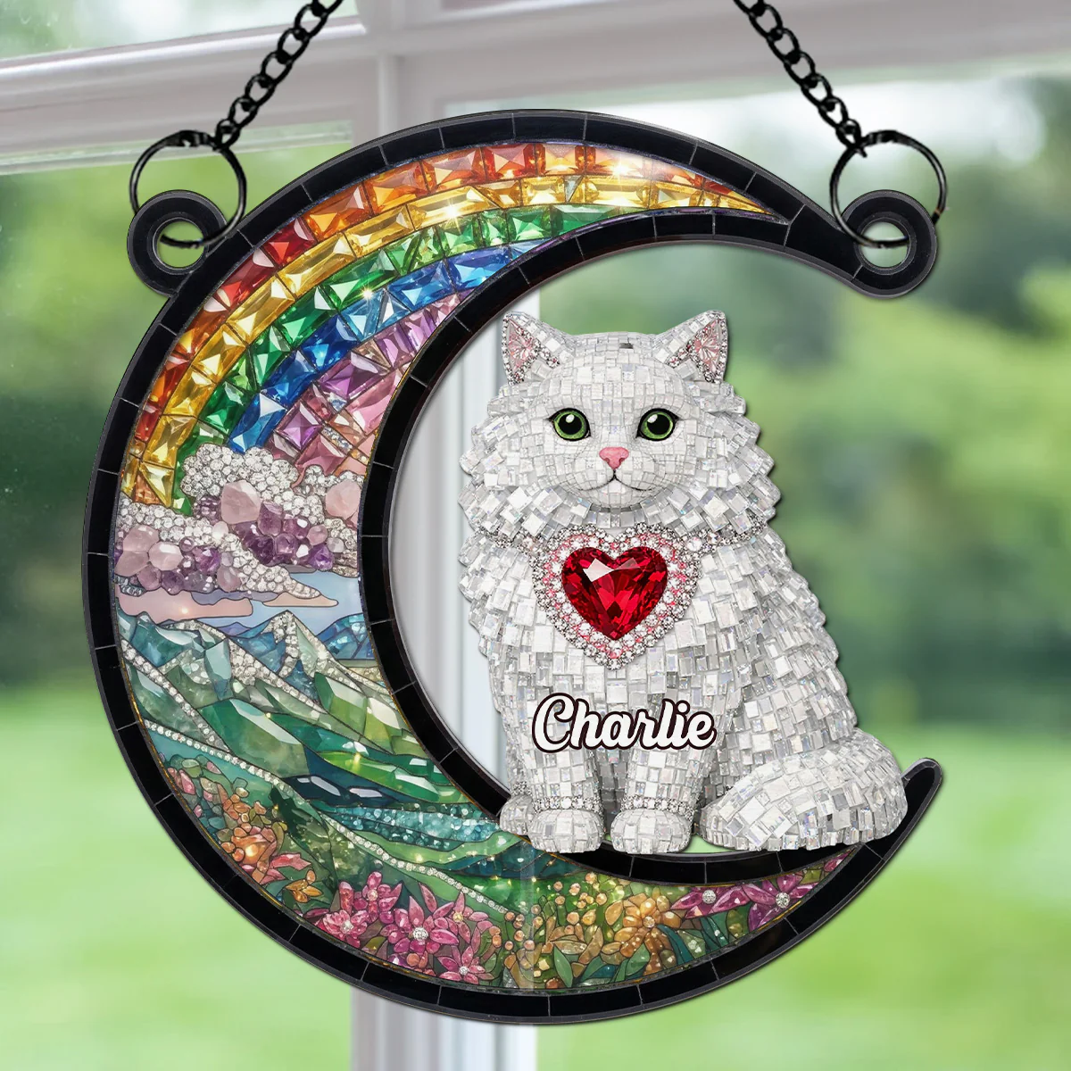 Love Cat To The Moon - Personalized Custom Suncatcher