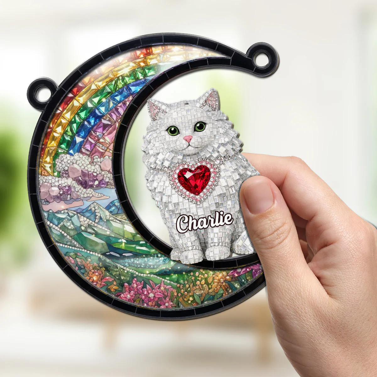 Love Cat To The Moon - Personalized Custom Suncatcher - Image 2