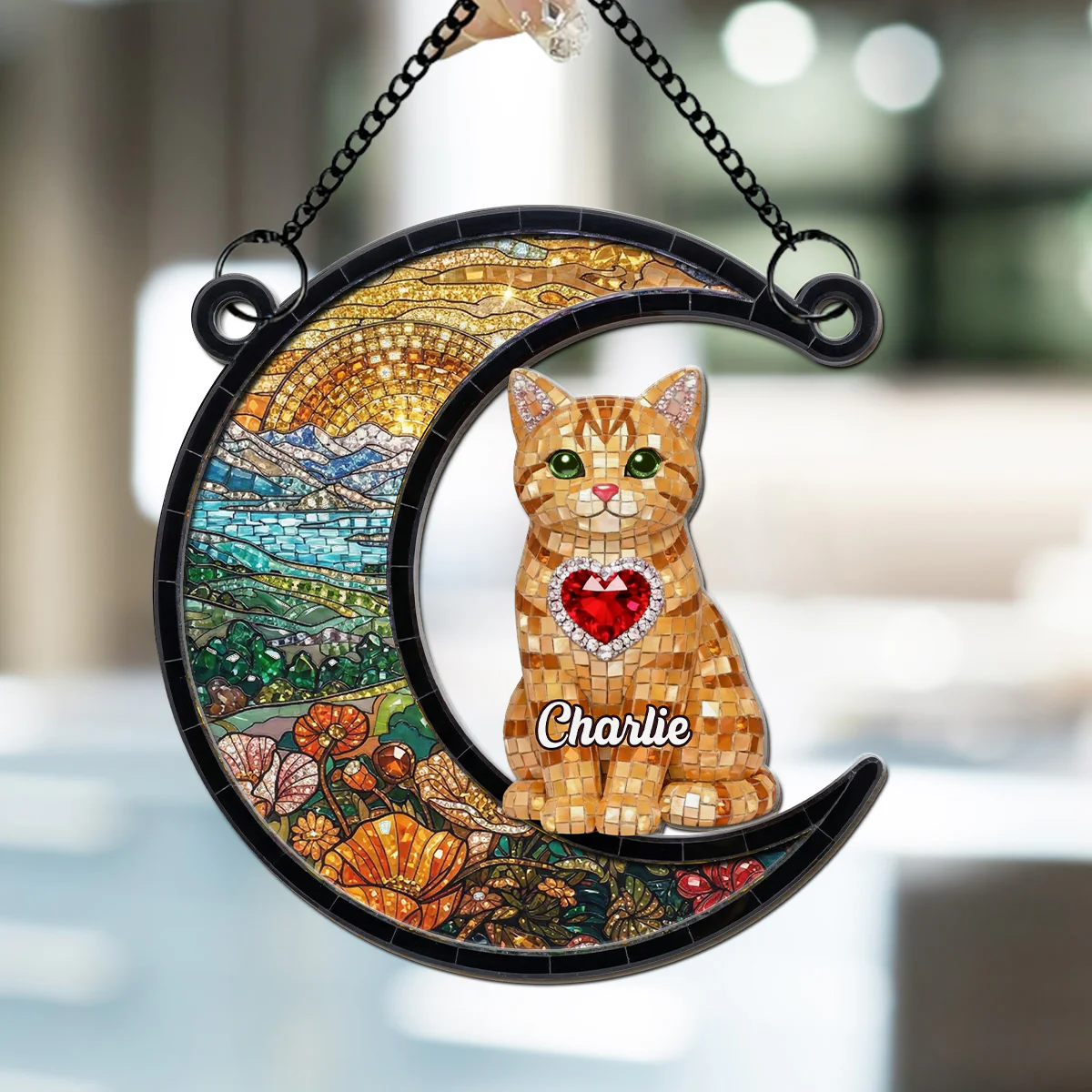 Love Cat To The Moon - Personalized Custom Suncatcher - Image 3
