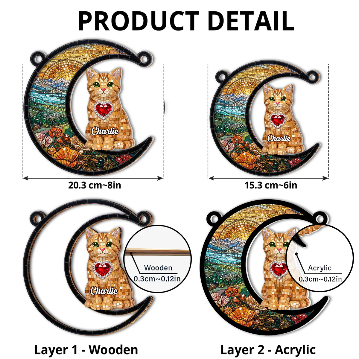Love Cat To The Moon - Personalized Custom Suncatcher - Image 4