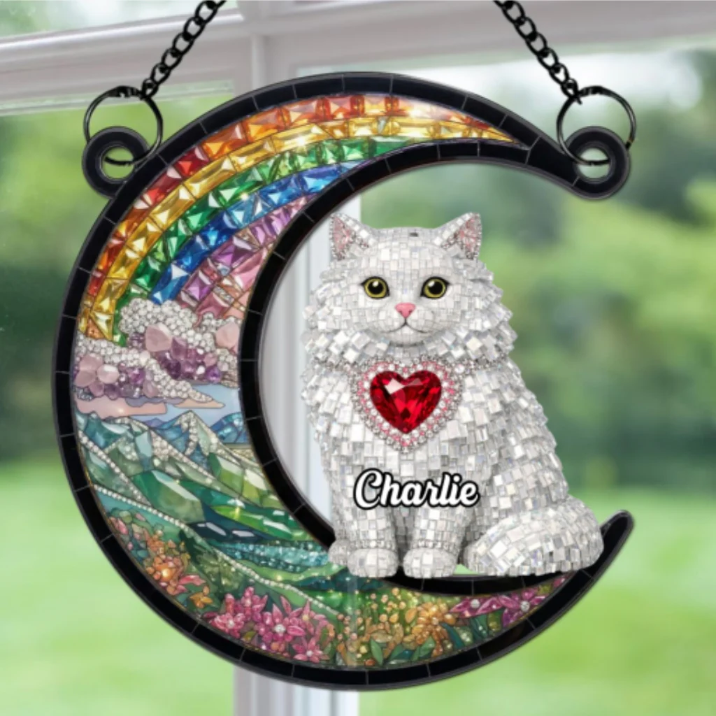 Love Cat To The Moon - Personalized Custom Suncatcher - Image 5