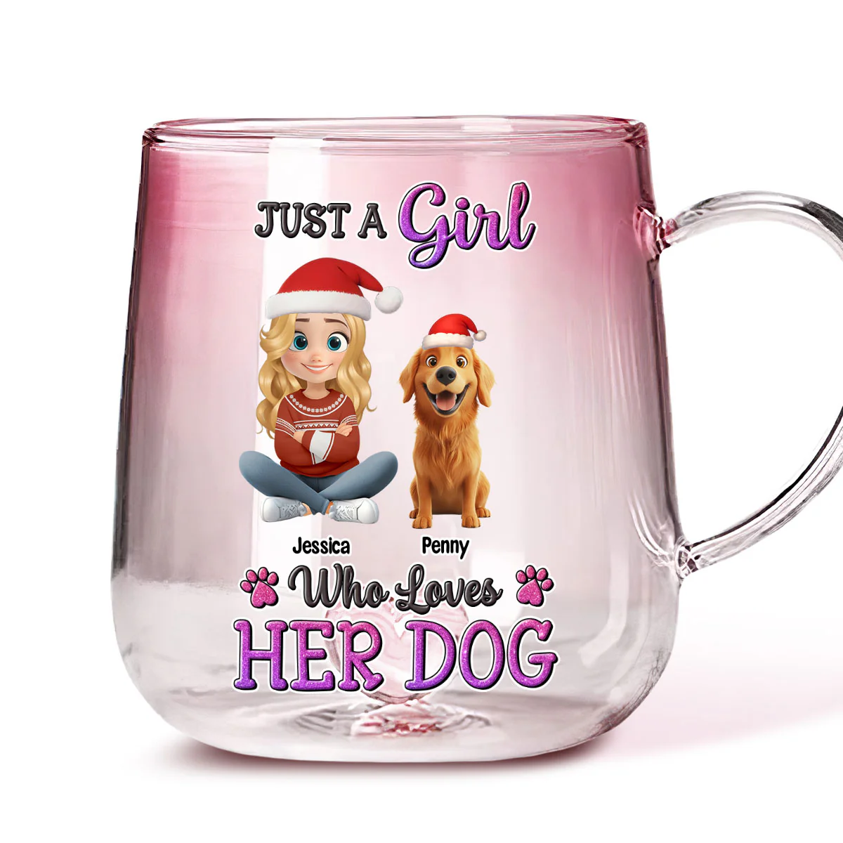 Love Her Dog So Much - Personalized Custom Pink Gradient Glass Mug