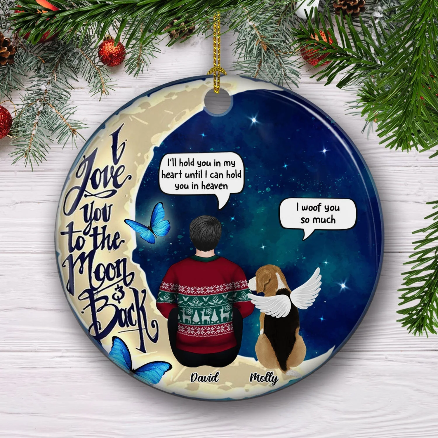 Love You To The Moon And Back - Personalized Custom Circle Ceramic Christmas Ornament - Image 5