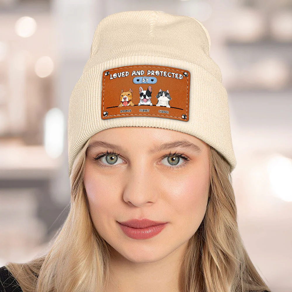 Loved And Protected By Dog - Personalized Custom Beanie - Image 3