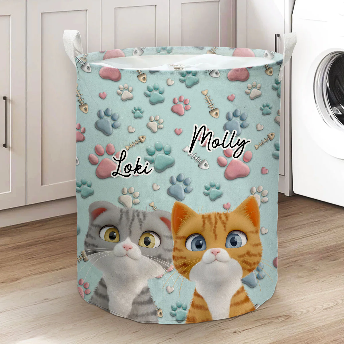 Lovely Cat Cartoon - Personalized Custom Laundry Basket
