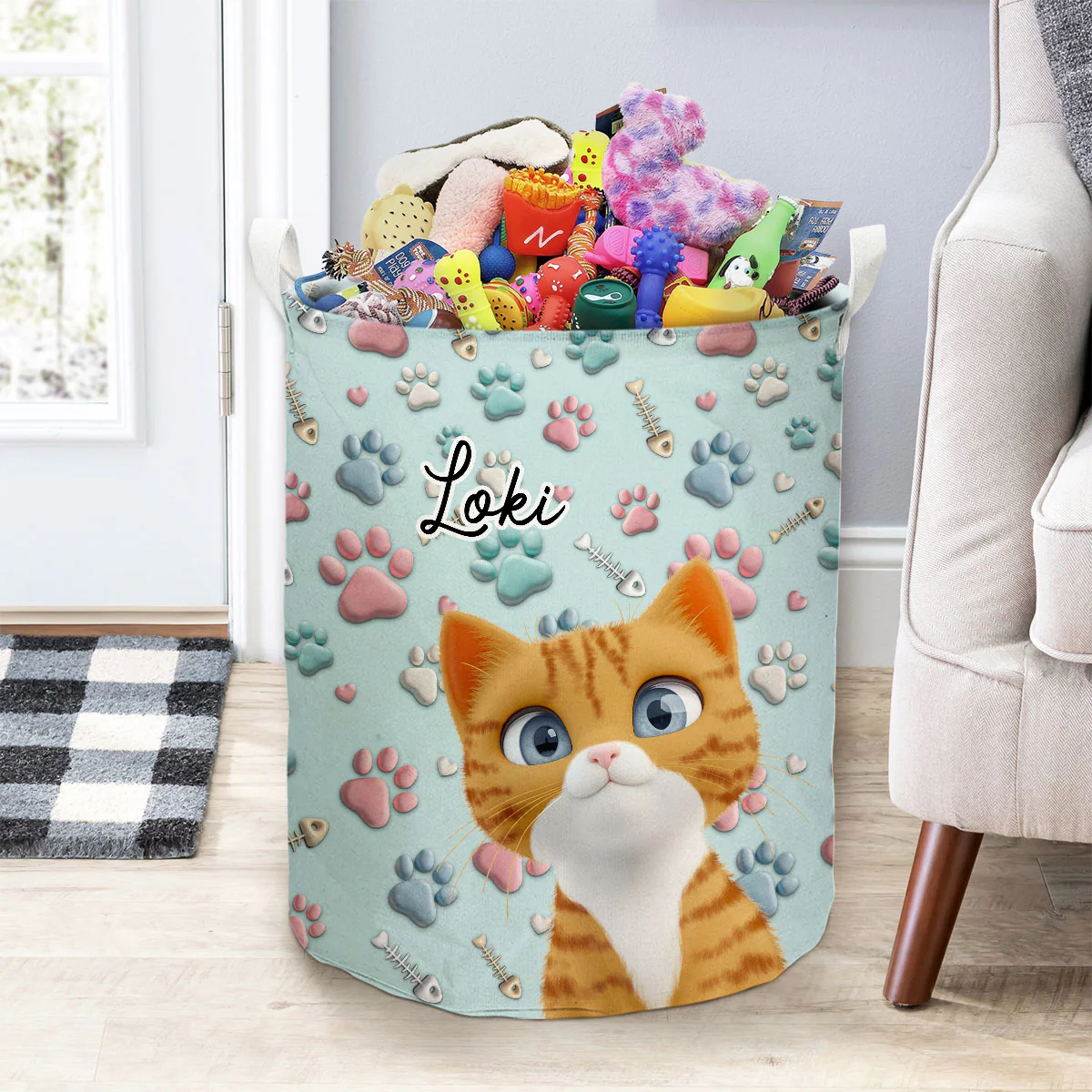 Lovely Cat Cartoon - Personalized Custom Laundry Basket - Image 2