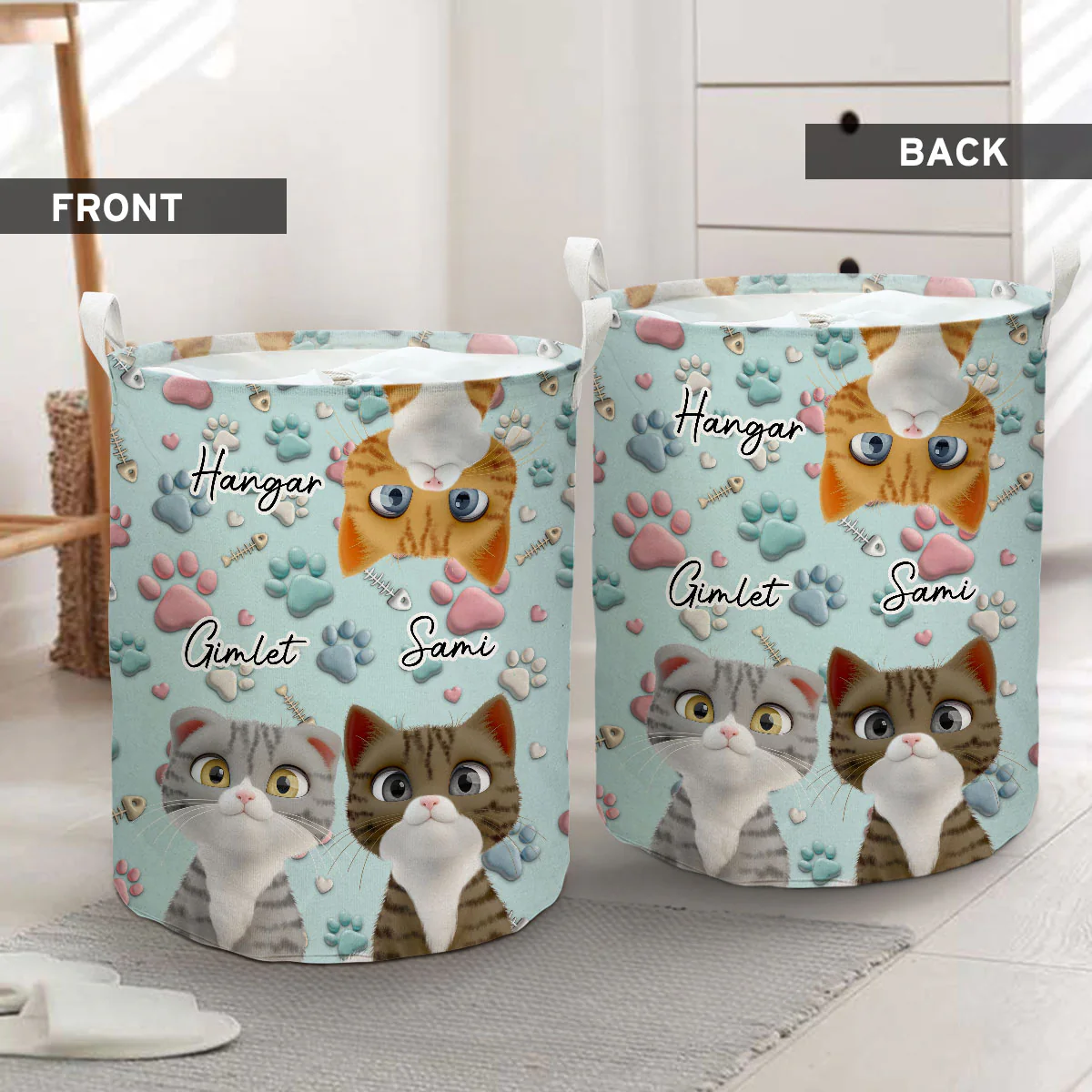 Lovely Cat Cartoon - Personalized Custom Laundry Basket - Image 3