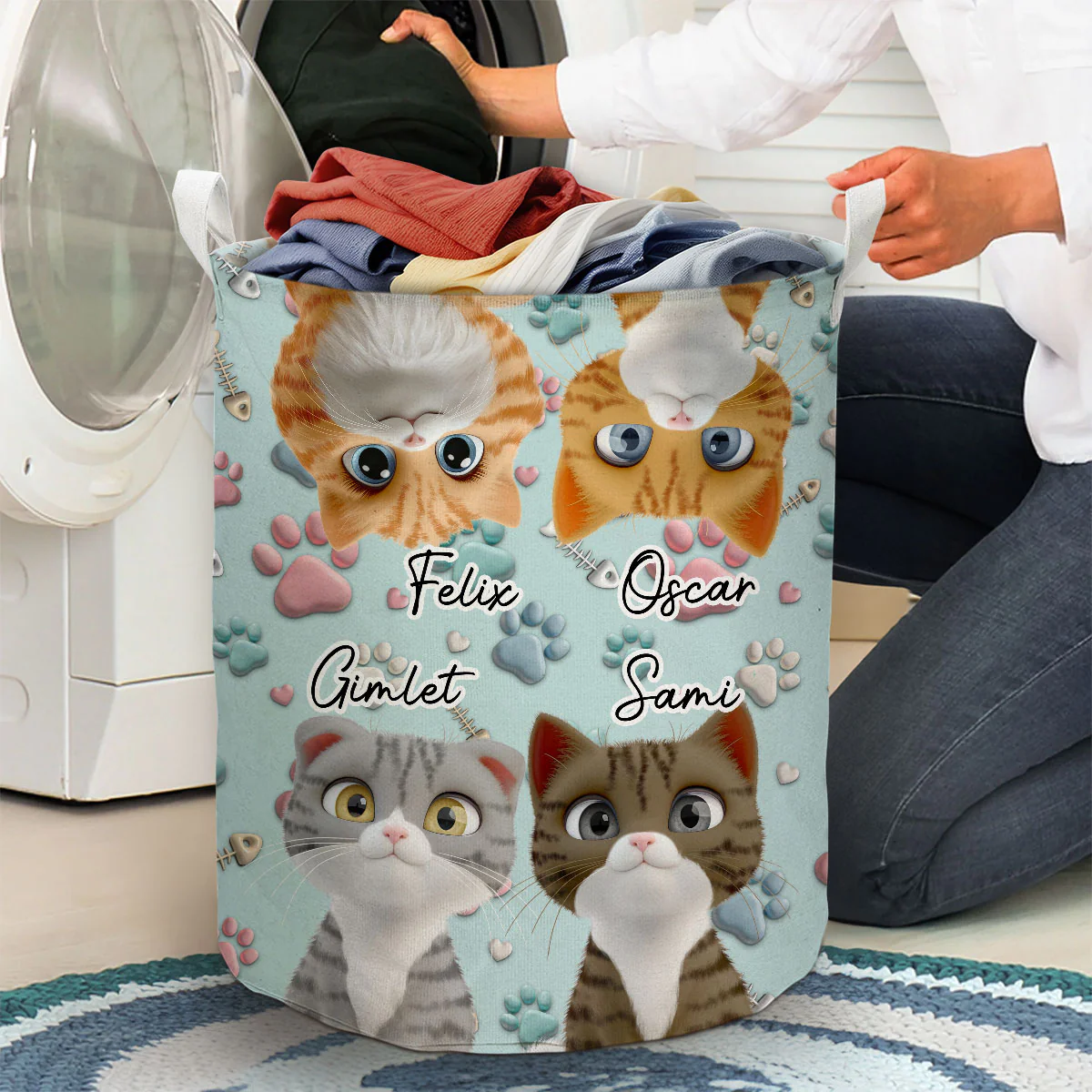 Lovely Cat Cartoon - Personalized Custom Laundry Basket - Image 4