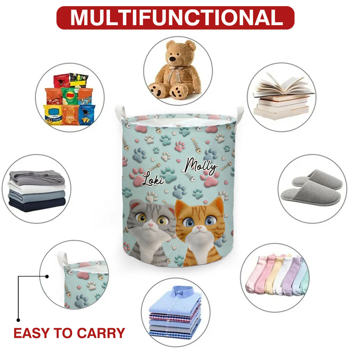 Lovely Cat Cartoon - Personalized Custom Laundry Basket - Image 5