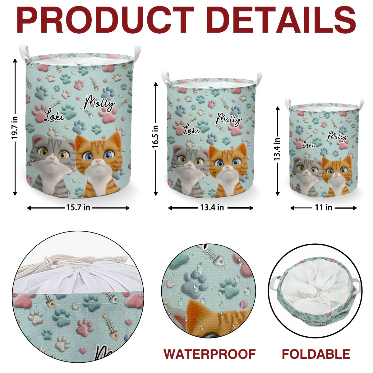 Lovely Cat Cartoon - Personalized Custom Laundry Basket - Image 6
