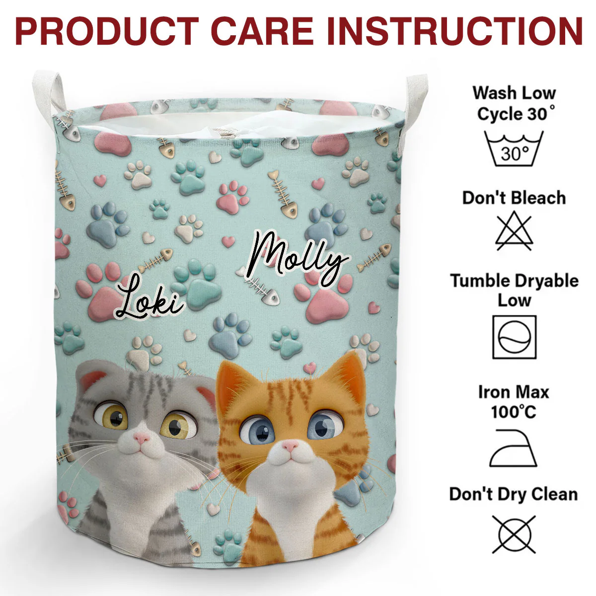 Lovely Cat Cartoon - Personalized Custom Laundry Basket - Image 7
