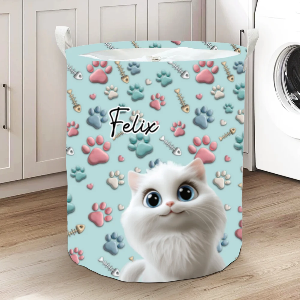 Lovely Cat Cartoon - Personalized Custom Laundry Basket - Image 8