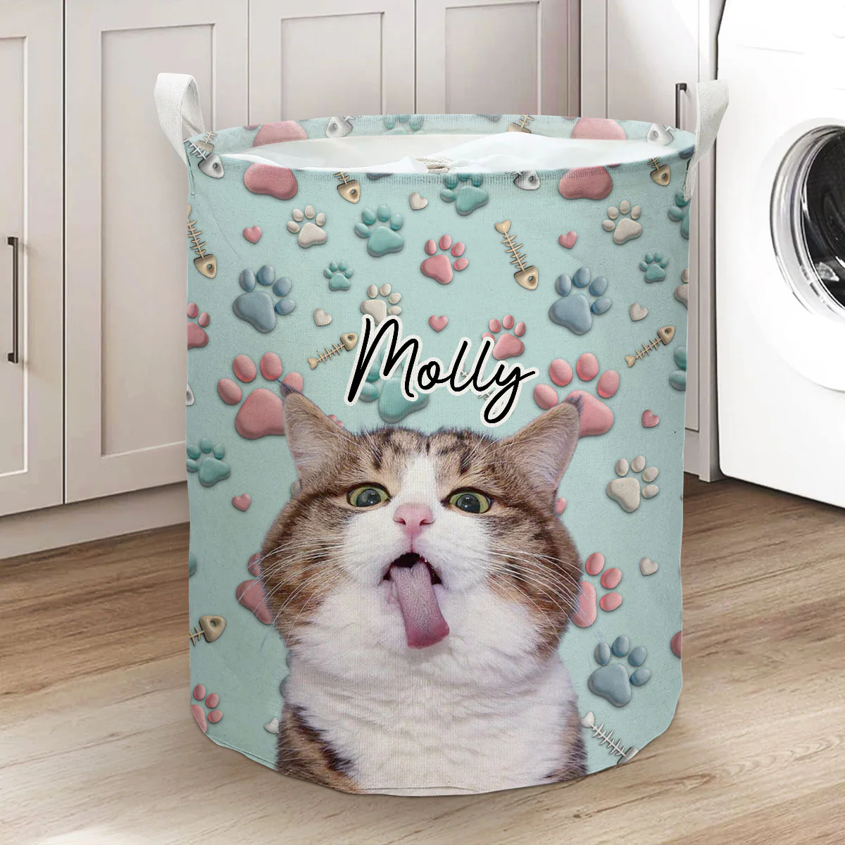 Lovely Cat Cartoon Photo - Personalized Custom Laundry Basket