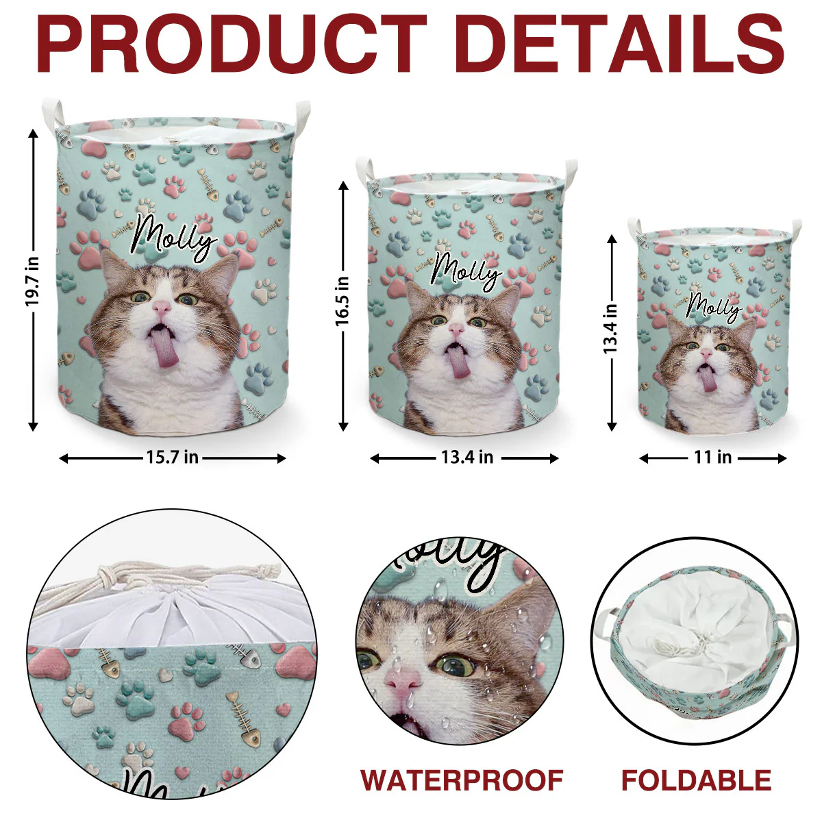 Lovely Cat Cartoon Photo - Personalized Custom Laundry Basket - Image 6