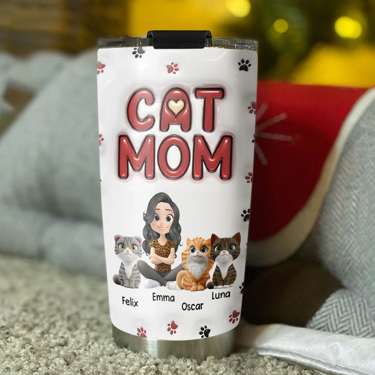 Lovely Cat Mom New Style - Personalized Custom 3D Inflated Effect Tumbler - Image 2